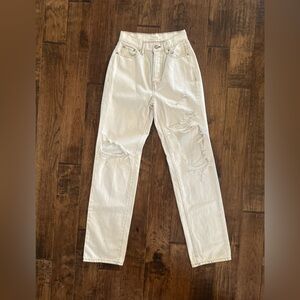 PacSun White Straight Leg Distressed Dad Jeans